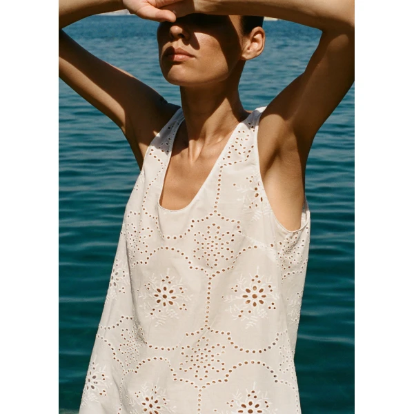 The Frankie Shop Matteau Broderie Tank Mini Dress - White - Oversized Minimalist Dresses in White - Shop at Luxury Shoes 
