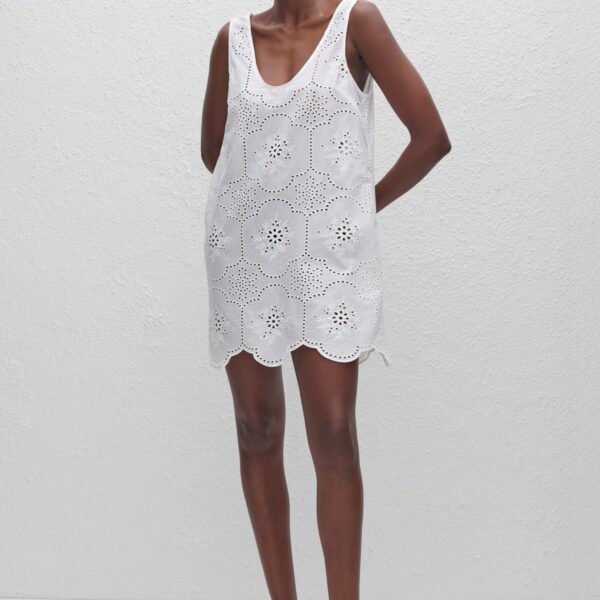 The Frankie Shop Matteau Broderie Tank Mini Dress – White, view 4