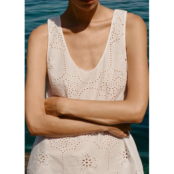 The Frankie Shop Matteau Broderie Tank Mini Dress - White - Oversized Minimalist Dresses in White - Shop at Luxury Shoes 