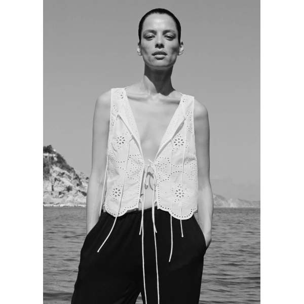 The Frankie Shop Matteau Broderie Tie Blouse - White - Oversized Minimalist Knitwear in White - Shop at Luxury Shoes 