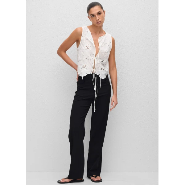 The Frankie Shop Matteau Broderie Tie Blouse - White - Oversized Minimalist Knitwear in White - Shop at Luxury Shoes 
