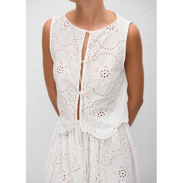 The Frankie Shop Matteau Broderie Tie Blouse - White - Oversized Minimalist Knitwear in White - Shop at Luxury Shoes 