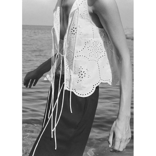 The Frankie Shop Matteau Broderie Tie Blouse - White - Oversized Minimalist Knitwear in White - Shop at Luxury Shoes 