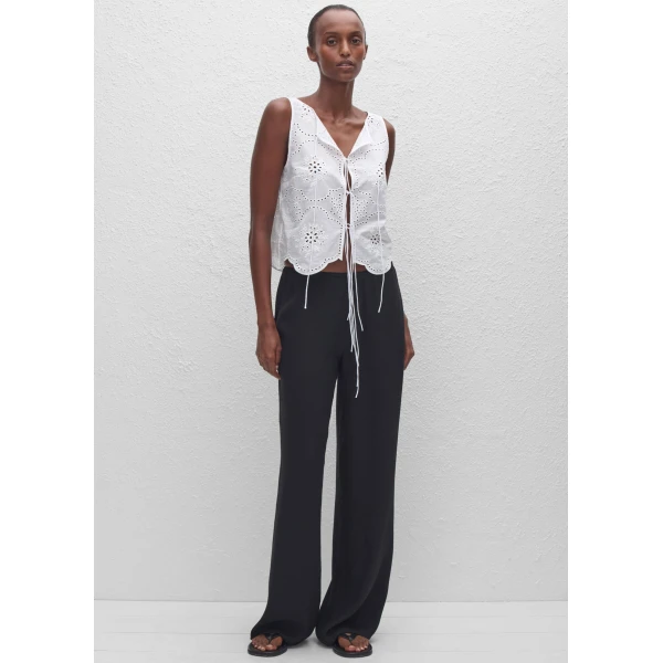 The Frankie Shop Matteau Broderie Tie Blouse - White - Oversized Minimalist Knitwear in White - Shop at Luxury Shoes 