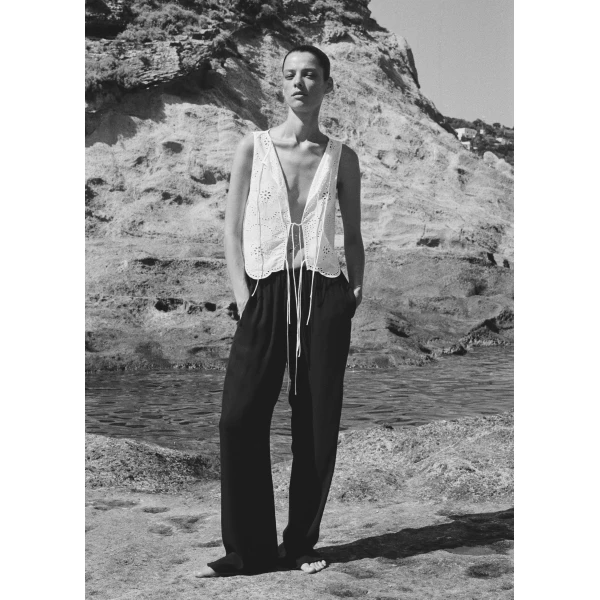 The Frankie Shop Matteau Broderie Tie Blouse - White - Oversized Minimalist Knitwear in White - Shop at Luxury Shoes 