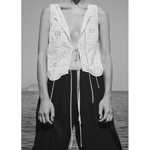 The Frankie Shop Matteau Broderie Tie Blouse - White - Oversized Minimalist Knitwear in White - Shop at Luxury Shoes 