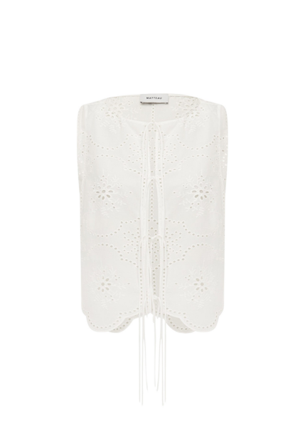 The Frankie Shop Matteau Broderie Tie Blouse - White - Oversized Minimalist Knitwear in White - Shop at Luxury Shoes 