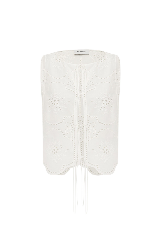The Frankie Shop Matteau Broderie Tie Blouse - White - Oversized Minimalist Knitwear in White - Shop at Luxury Shoes 
