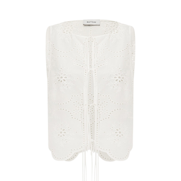 The Frankie Shop Matteau Broderie Tie Blouse – White