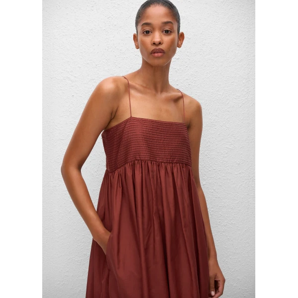 The Frankie Shop Matteau Empire Pintuck Bodice Dress - Maroc - Oversized Minimalist Dresses in Brown - Shop at Luxury Shoes 