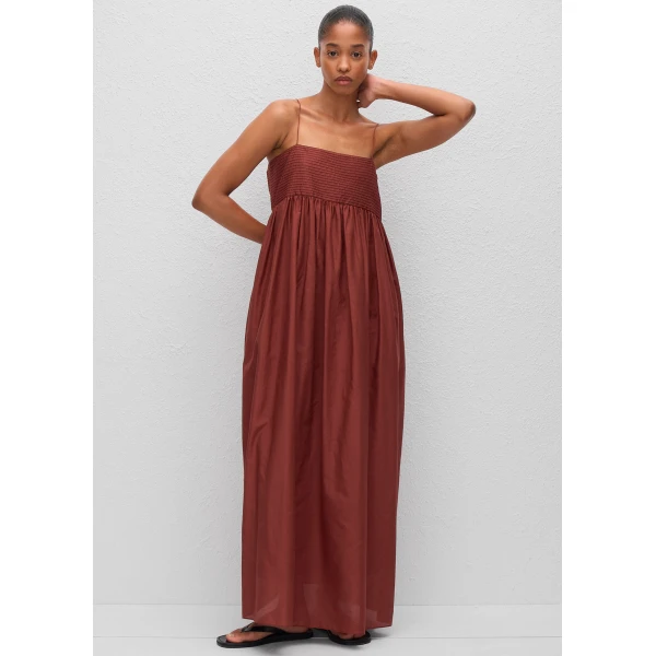 The Frankie Shop Matteau Empire Pintuck Bodice Dress - Maroc - Oversized Minimalist Dresses in Brown - Shop at Luxury Shoes 