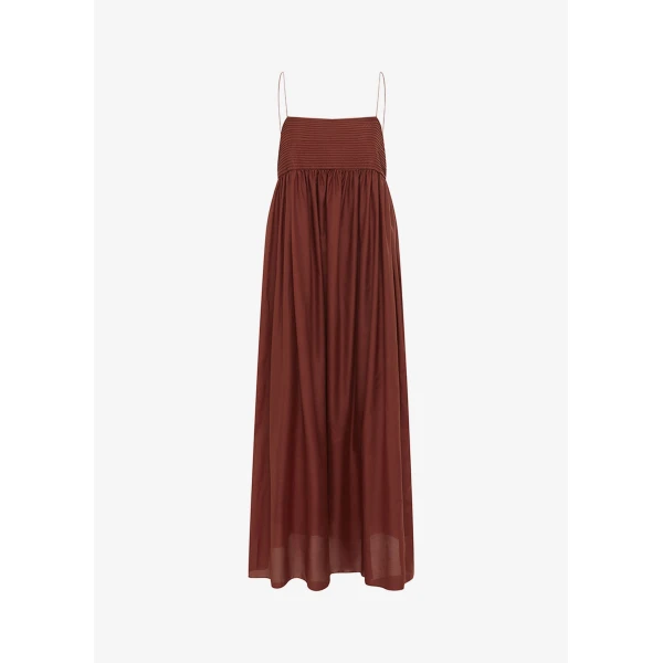 The Frankie Shop Matteau Empire Pintuck Bodice Dress - Maroc - Oversized Minimalist Dresses in Brown - Shop at Luxury Shoes 