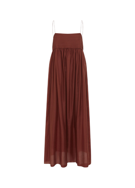 The Frankie Shop Matteau Empire Pintuck Bodice Dress - Maroc - Oversized Minimalist Dresses in Brown - Shop at Luxury Shoes 