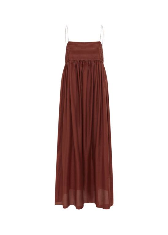 The Frankie Shop Matteau Empire Pintuck Bodice Dress - Maroc - Oversized Minimalist Dresses in Brown - Shop at Luxury Shoes 