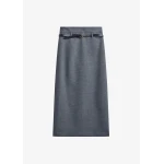 The Frankie Shop Mauvilly Belted Pencil Skirt - Grey - Oversized Minimalist Skirts in Grey - Shop at Luxury Shoes 