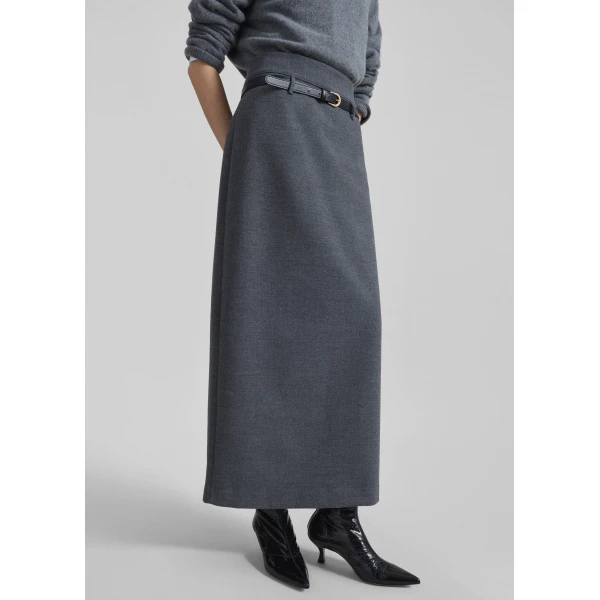 The Frankie Shop Mauvilly Belted Pencil Skirt - Grey - Oversized Minimalist Skirts in Grey - Shop at Luxury Shoes 