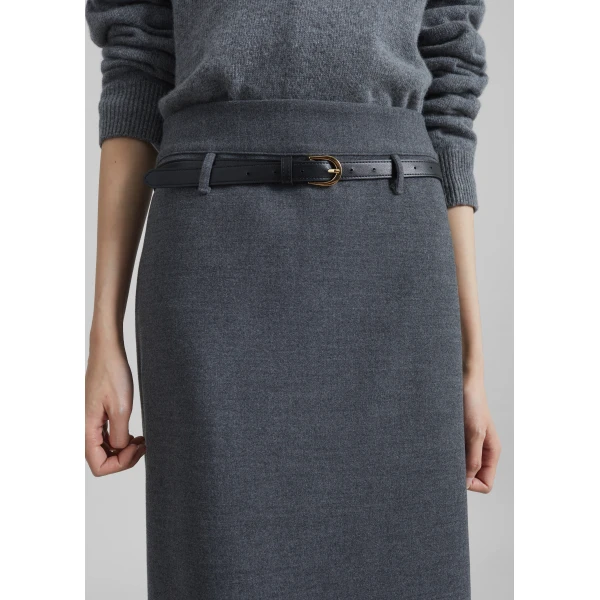 The Frankie Shop Mauvilly Belted Pencil Skirt - Grey - Oversized Minimalist Skirts in Grey - Shop at Luxury Shoes 