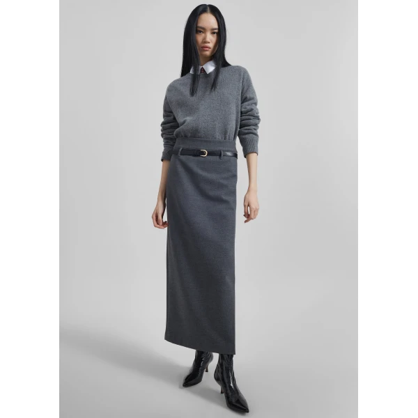 The Frankie Shop Mauvilly Belted Pencil Skirt - Grey - Oversized Minimalist Skirts in Grey - Shop at Luxury Shoes 