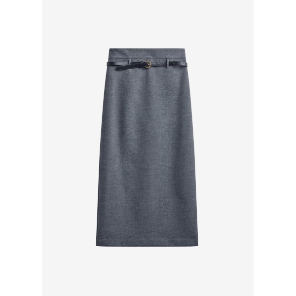 The Frankie Shop Mauvilly Belted Pencil Skirt - Grey - Oversized Minimalist Skirts in Grey - Shop at Luxury Shoes 