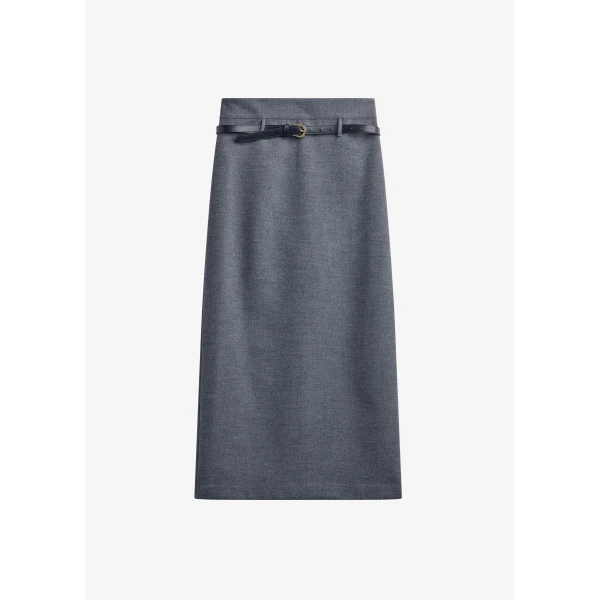 The Frankie Shop Mauvilly Belted Pencil Skirt - Grey - Oversized Minimalist Skirts in Grey - Shop at Luxury Shoes 