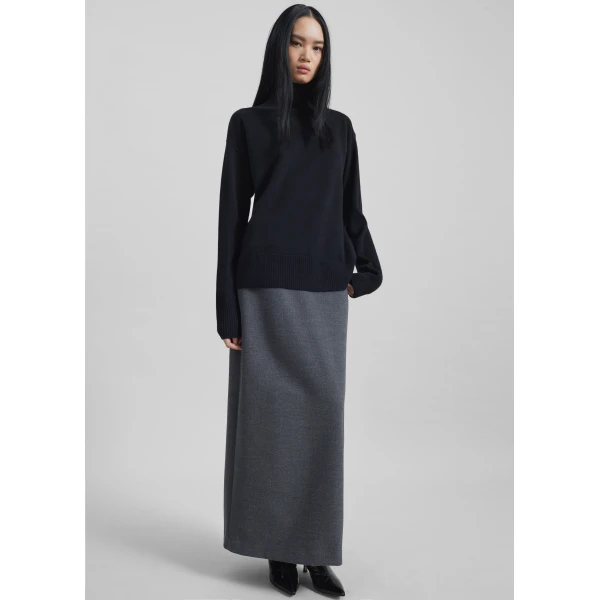 The Frankie Shop Mauvilly Belted Pencil Skirt - Grey - Oversized Minimalist Skirts in Grey - Shop at Luxury Shoes 