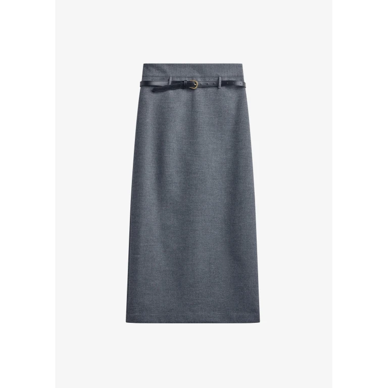 The Frankie Shop Mauvilly Belted Pencil Skirt - Grey - Oversized Minimalist Skirts in Grey - Shop at Luxury Shoes 