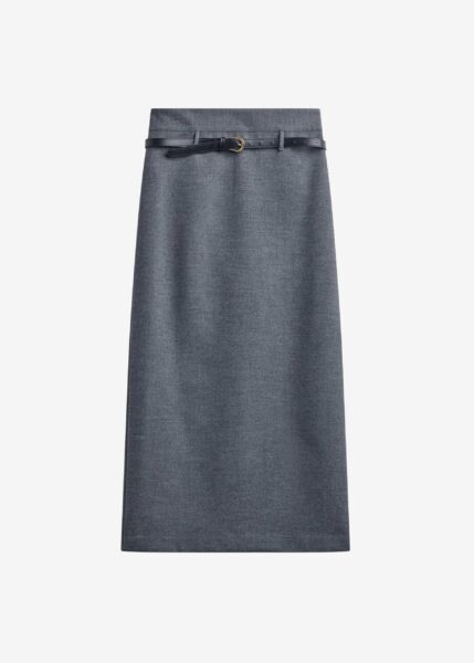 The Frankie Shop Mauvilly Belted Pencil Skirt - Grey - Oversized Minimalist Skirts in Grey - Shop at Luxury Shoes 
