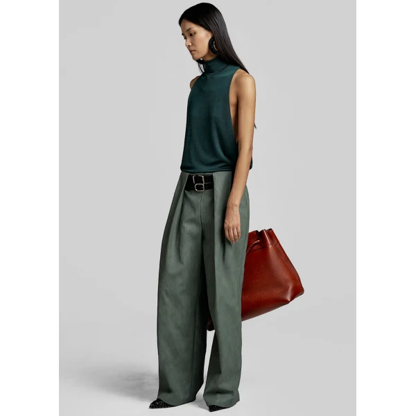 The Frankie Shop Maxen Mock Neck Bodysuit - Deep Green - Oversized Minimalist Knitwear in Green - Shop at Luxury Shoes 