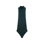 The Frankie Shop Maxen Mock Neck Bodysuit - Deep Green - Oversized Minimalist Knitwear in Green - Shop at Luxury Shoes 