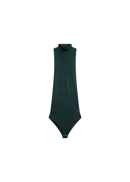 The Frankie Shop Maxen Mock Neck Bodysuit - Deep Green - Oversized Minimalist Knitwear in Green - Shop at Luxury Shoes 