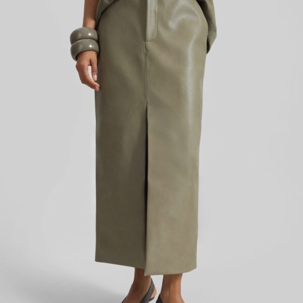 The Frankie Shop Maybelle Faux Leather Front Slit Pencil Skirt – Sage, view 3