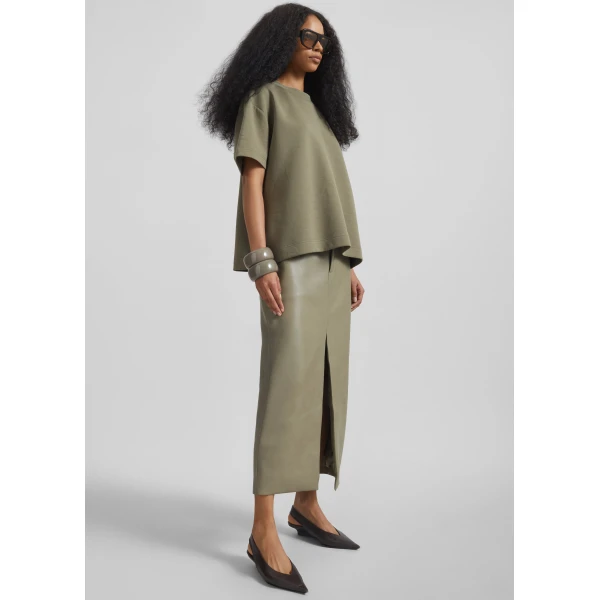 The Frankie Shop Maybelle Faux Leather Front Slit Pencil Skirt - Sage - Oversized Minimalist Skirts in Green - Shop at Luxury Shoes 