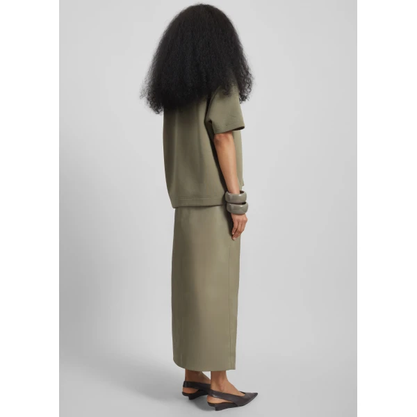 The Frankie Shop Maybelle Faux Leather Front Slit Pencil Skirt - Sage - Oversized Minimalist Skirts in Green - Shop at Luxury Shoes 