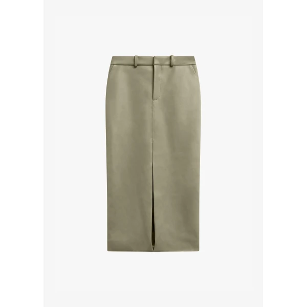 The Frankie Shop Maybelle Faux Leather Front Slit Pencil Skirt - Sage - Oversized Minimalist Skirts in Green - Shop at Luxury Shoes 