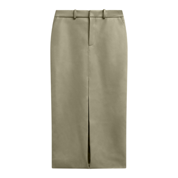 The Frankie Shop Maybelle Faux Leather Front Slit Pencil Skirt - Sage - Oversized Minimalist Skirts in Green - Shop at Luxury Shoes 