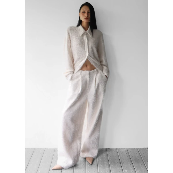 The Frankie Shop Melker Furry Pants - Off White - Oversized Minimalist Pants in White - Shop at Luxury Shoes 