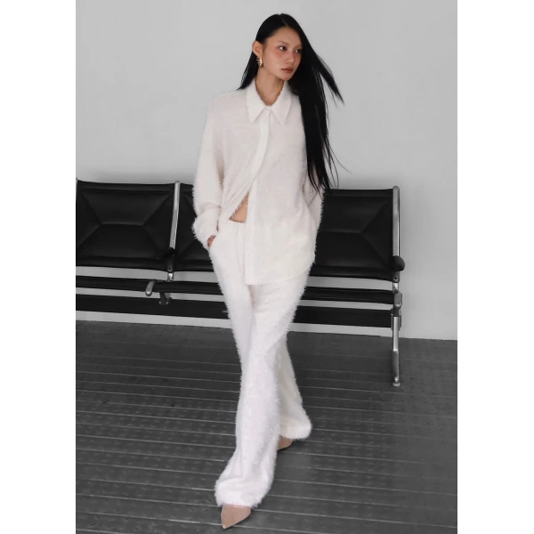 The Frankie Shop Melker Furry Pants - Off White - Oversized Minimalist Pants in White - Shop at Luxury Shoes 