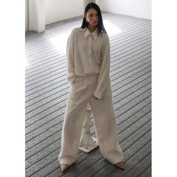 The Frankie Shop Melker Furry Pants - Off White - Oversized Minimalist Pants in White - Shop at Luxury Shoes 