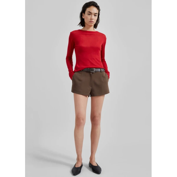 The Frankie Shop Mesa Sheer Long Sleeve Tee - Red - Oversized Minimalist Tops in Red - Shop at Luxury Shoes 