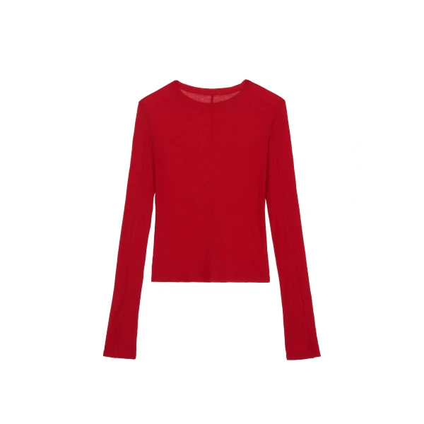 The Frankie Shop Mesa Sheer Long Sleeve Tee - Red - Oversized Minimalist Tops in Red - Shop at Luxury Shoes 