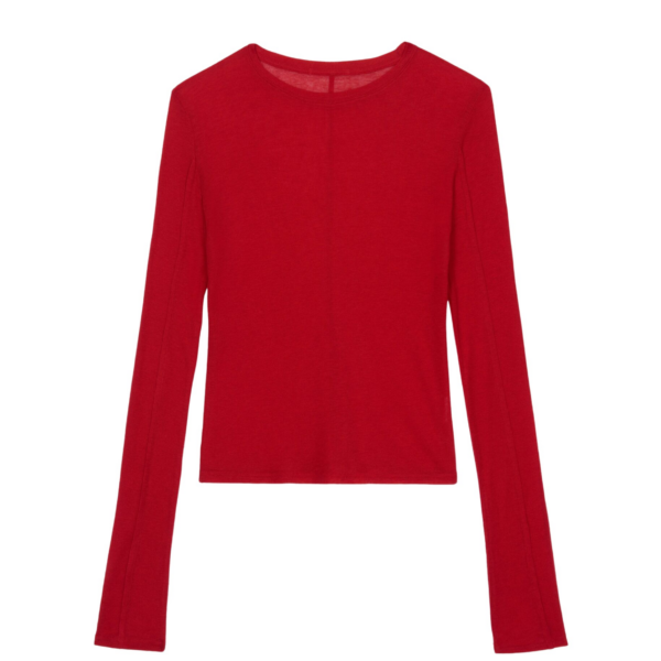 The Frankie Shop Mesa Sheer Long Sleeve Tee – Red Top