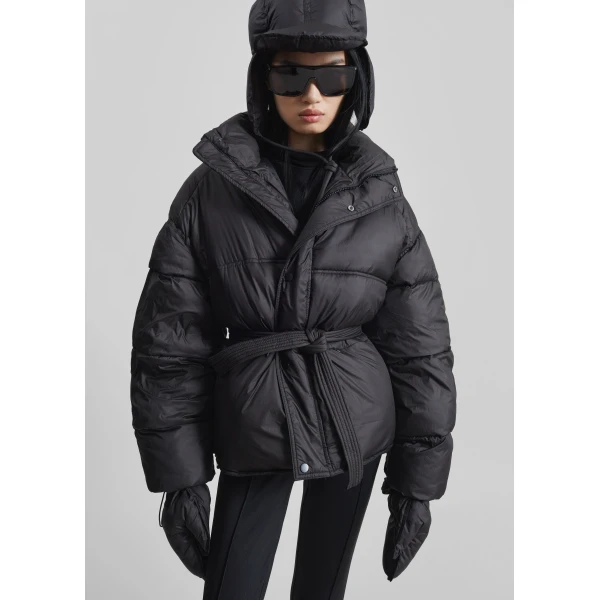 The Frankie Shop Moena Puffer Jacket & Accessories Set - Black - Oversized Minimalist Jackets in Black - Shop at Luxury Shoes 