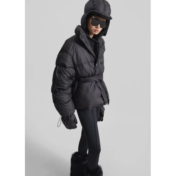 The Frankie Shop Moena Puffer Jacket & Accessories Set - Black - Oversized Minimalist Jackets in Black - Shop at Luxury Shoes 