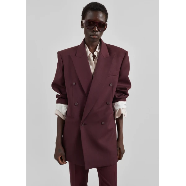 The Frankie Shop Monterey Structured Wool Blazer - Burgundy - Oversized Minimalist Jackets in Red - Shop at Luxury Shoes 