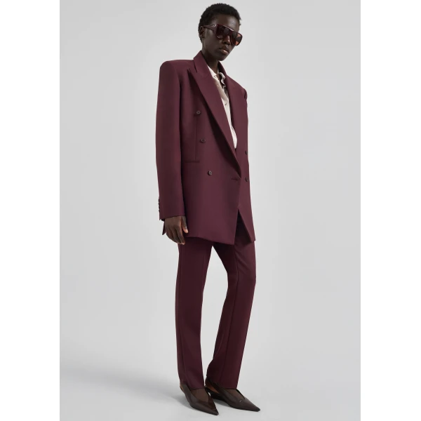 The Frankie Shop Monterey Structured Wool Blazer - Burgundy - Oversized Minimalist Jackets in Red - Shop at Luxury Shoes 