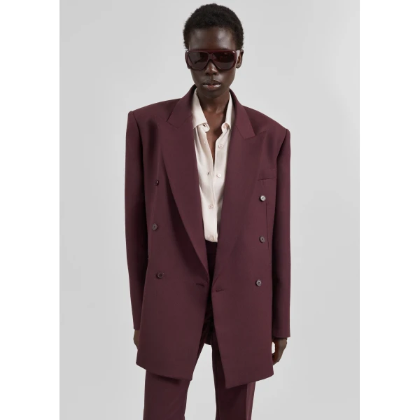 The Frankie Shop Monterey Structured Wool Blazer - Burgundy - Oversized Minimalist Jackets in Red - Shop at Luxury Shoes 