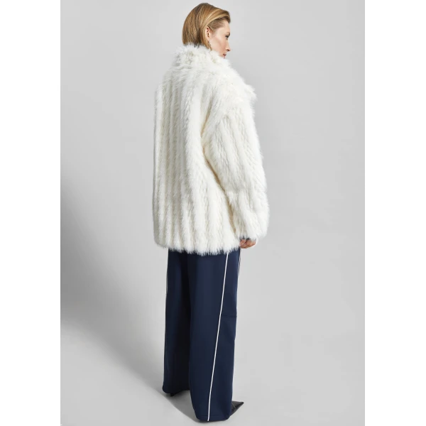 The Frankie Shop Mortisa Faux Fur Belted Short Coat - Off White - Oversized Minimalist Coats in White - Shop at Luxury Shoes 