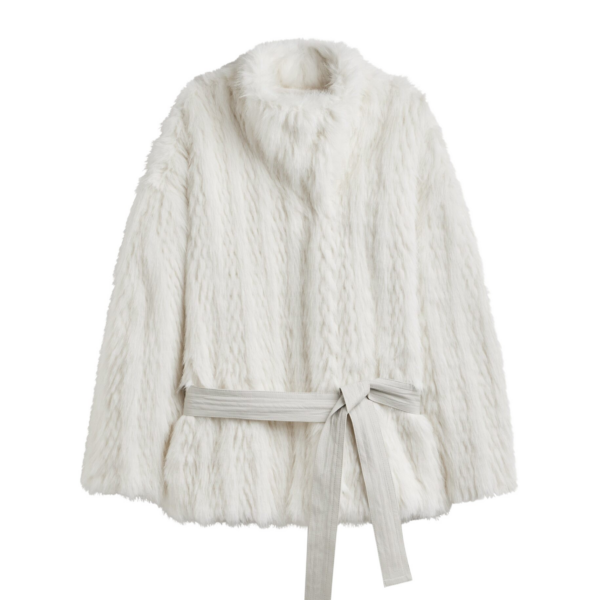 The Frankie Shop Mortisa Faux Fur Belted Short Coat - Off White - Oversized Minimalist Coats in White - Shop at Luxury Shoes 