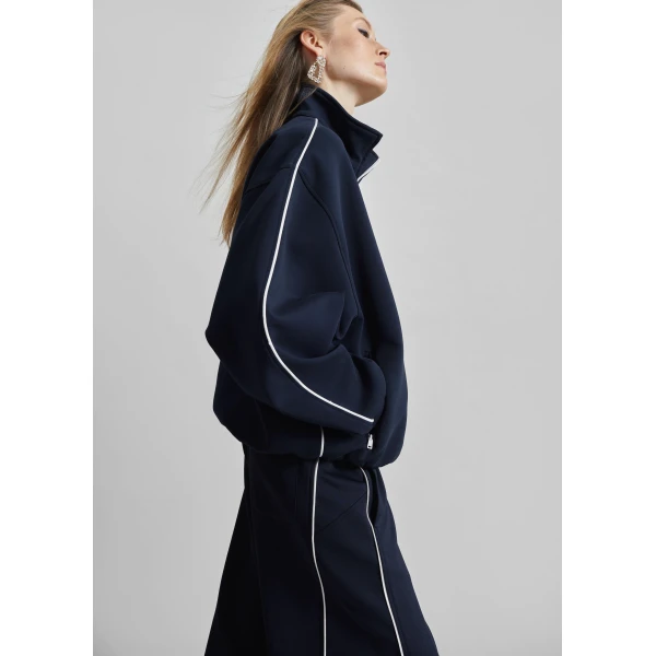 The Frankie Shop Nayen Zip-Up Jacket - Navy - Oversized Minimalist Jackets in Blue - Shop at Luxury Shoes 