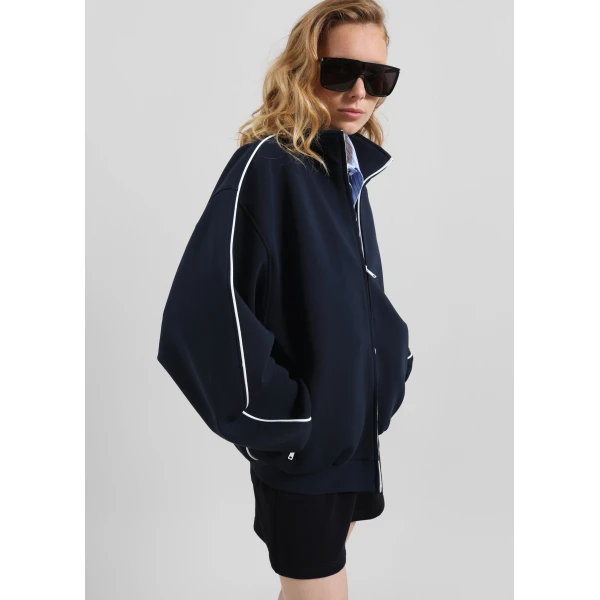 The Frankie Shop Nayen Zip-Up Jacket - Navy - Oversized Minimalist Jackets in Blue - Shop at Luxury Shoes 